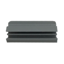 Gray, rectangular plastic end cap.
