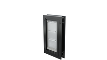 Closed, black Endura Flap single flap dog door, angled.