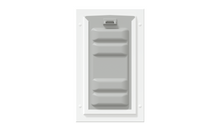 White Endura Flap single flap with lock, front. Locking pet access.
