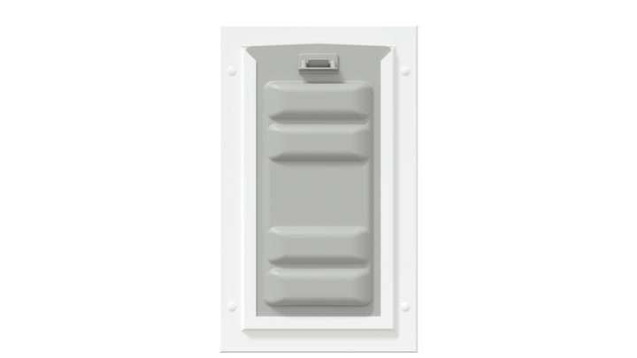White Endura Flap single flap with lock, front. Locking pet access.
