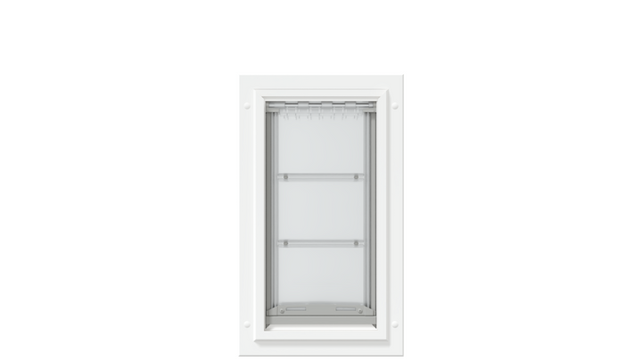 Front view of the white Endura Flap medium dog door.