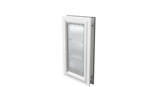 Closed white Endura Flap medium single flap, angled.