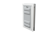Locked white Endura Flap medium single flap, angled.