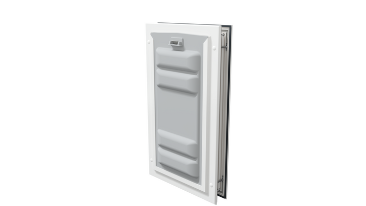 Locked white Endura Flap medium single flap, angled.