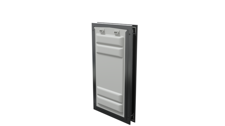 Locked black Endura Flap XL pet door, angled secure view.