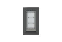Front view of a black, double flap Endura Flap dog door for wall. This endura flap dog door is a top choice for pet owners.
