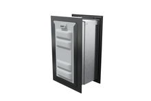 Angled view of a black endura flap pet door for wall with a locking cover. Secure your home and provide pet access with this wall entry pet door.