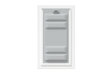 Front view of a white Endura Flap double flap wall mount pet door with the locking cover. This shows the added security of this wall dog door.