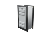 Angled view of a black endura flap pet door for wall with the locking cover. Secure your home with this wall mount dog door.
