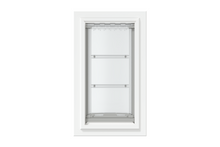 Front view of a white, single flap Endura Flap dog door for wall. This is a popular choice for pet owners seeking reliable dog doors for walls.