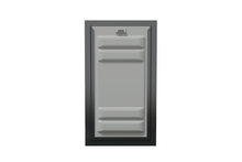Front view of a black Endura Flap single flap wall mount pet door with the locking cover. This highlights the security features of this endura dog door for wall.