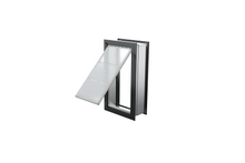 Angled view of an open, black Endura Flap single flap wall mount pet door. This in wall dog door provides easy access for your pet.