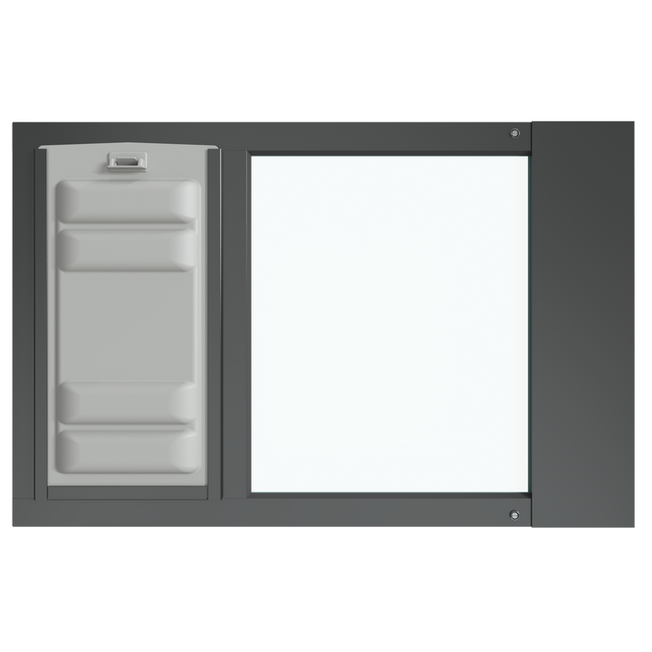 The black Thermo Sash 3e window cat door insert featuring the Endura Flap for sash windows