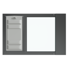 The black Thermo Sash 3e doggy door for window (suitable for cats) is shown from the front, featuring the Endura Flap, designed to fit seamlessly into a sash window