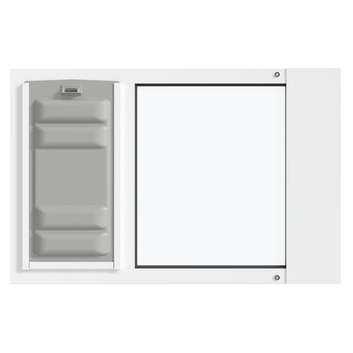 The white Thermo Sash 3e pet door is shown from the front, featuring the Endura Flap, designed for sash windows