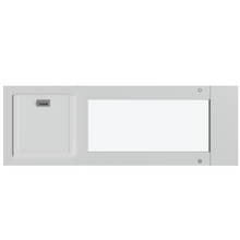 White cabinet with a textured door and a clear window.