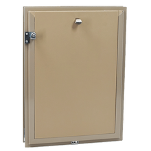 A Hale brand tan-colored pet door.