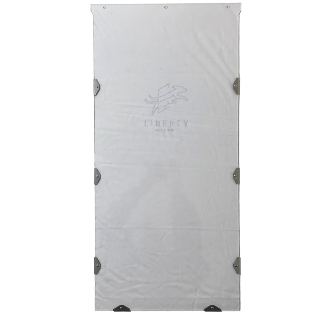 A clear Liberty Pet Door replacement flap.