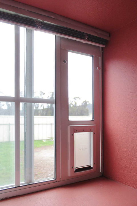 Custom Horizontal Window Pet Door With PetSafe Door