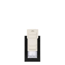 A pet door with a closed panel.