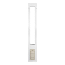 A white pet door insert for sliding glass doors.