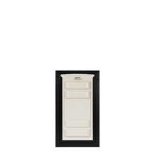 A black-framed, rectangular, white dog door is shown.