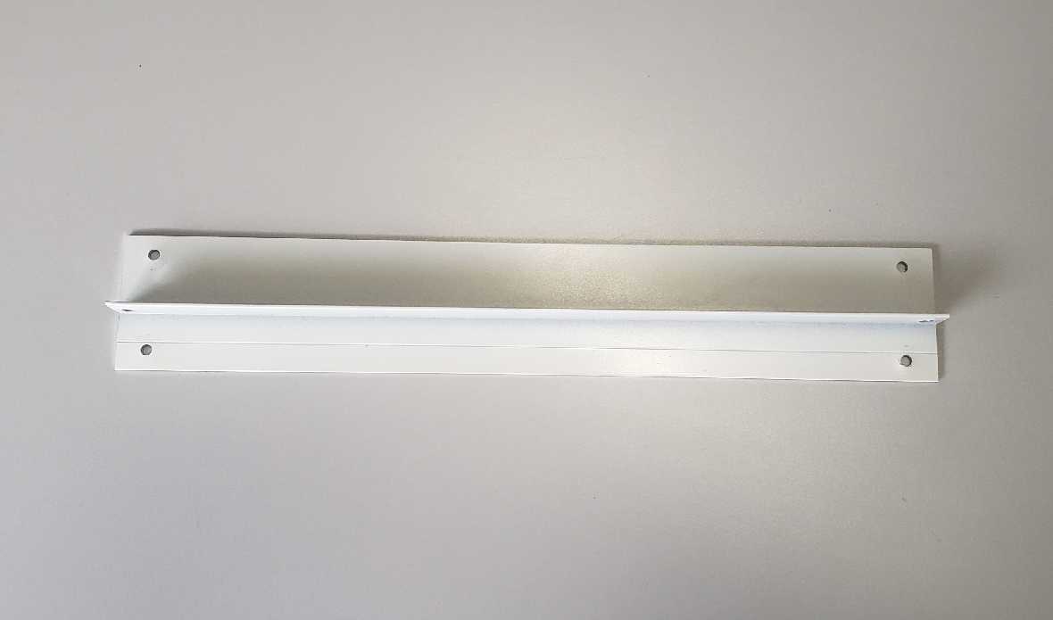 White metal shelf bracket with four mounting holes.