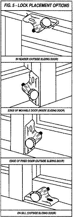 Diagram illustrating four possible lock placement options for sliding doors.
