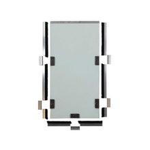 A white rectangle with metal brackets.