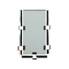 A white rectangle with metal brackets.