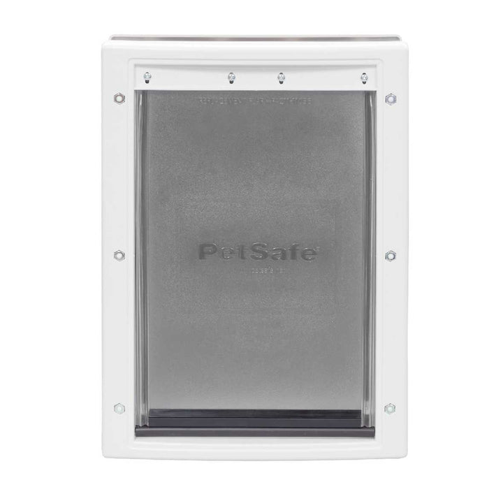 A white PetSafe pet door, front view.