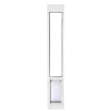 White-framed sliding glass door insert with a pet door.