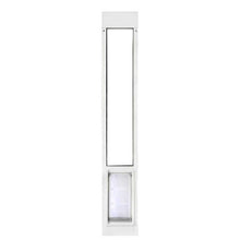 White-framed sliding glass door insert with a pet door.