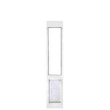 White sliding glass door insert with a pet door.