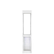 White sliding glass door insert with a pet door.