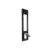 A black sliding glass door insert with a pet door is shown on a white background.