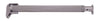 A silver-colored, adjustable tension rod for window treatments.