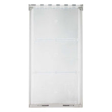 A clear, rectangular drawer with gray trim and three compartments.