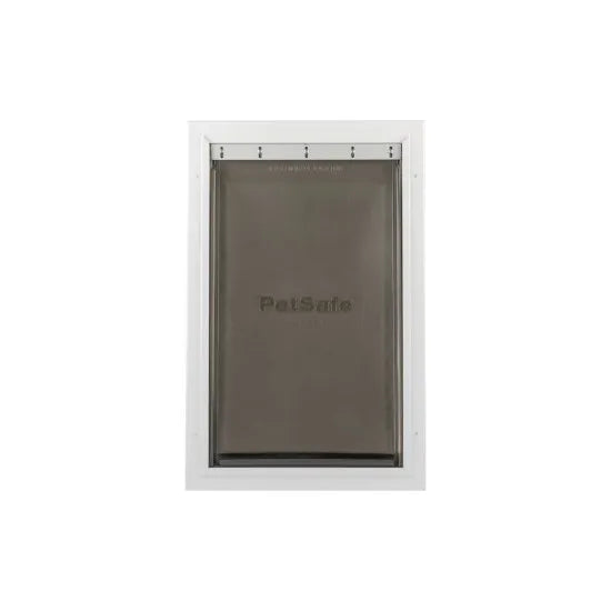 White-framed PetSafe pet door with a tinted flap.