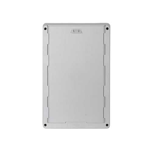 A gray rectangular pet door cover.