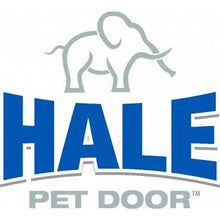 The image shows the Hale Pet Door logo with a gray stylized elephant above the blue