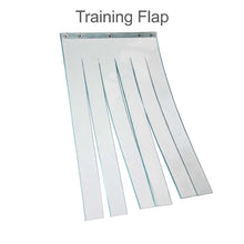 A plastic strip door with multiple overlapping flaps.