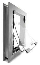 A black and white image shows a partially opened, flush-mounted access panel with a clear door_Color_Brushed_Aluminum