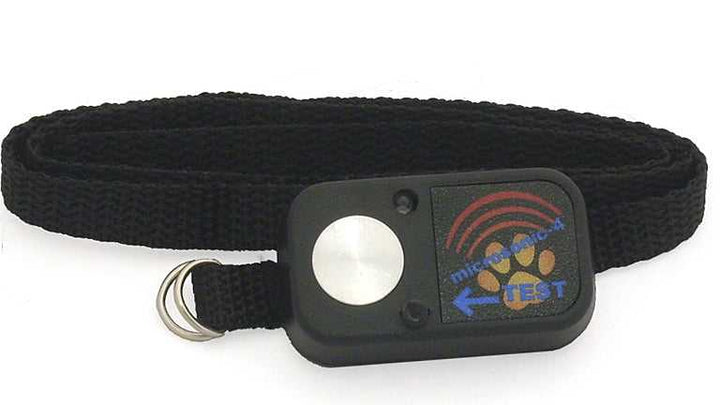 A black dog collar with a "Microsonic-4" device attached.