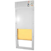 A white automatic pet door with electronic controls.