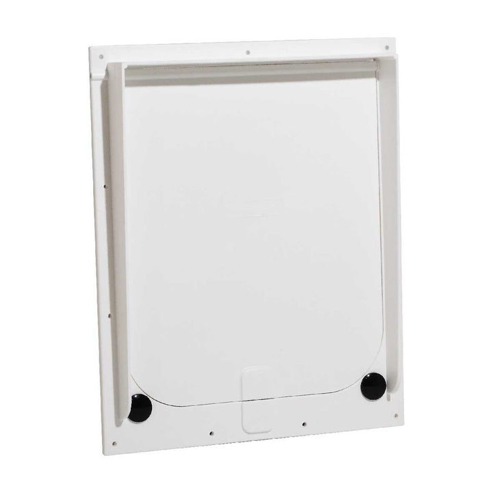 White plastic pet door on white background.