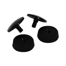 Two black thumb screws and two black thumb nuts.