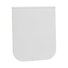 White plastic rectangle with rounded bottom corner and small tab.