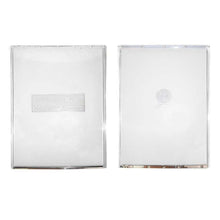 Two clear, rectangular pet door flaps are shown side-by-side on a white background.