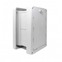 White plastic pet door with adjustable sliding panel.